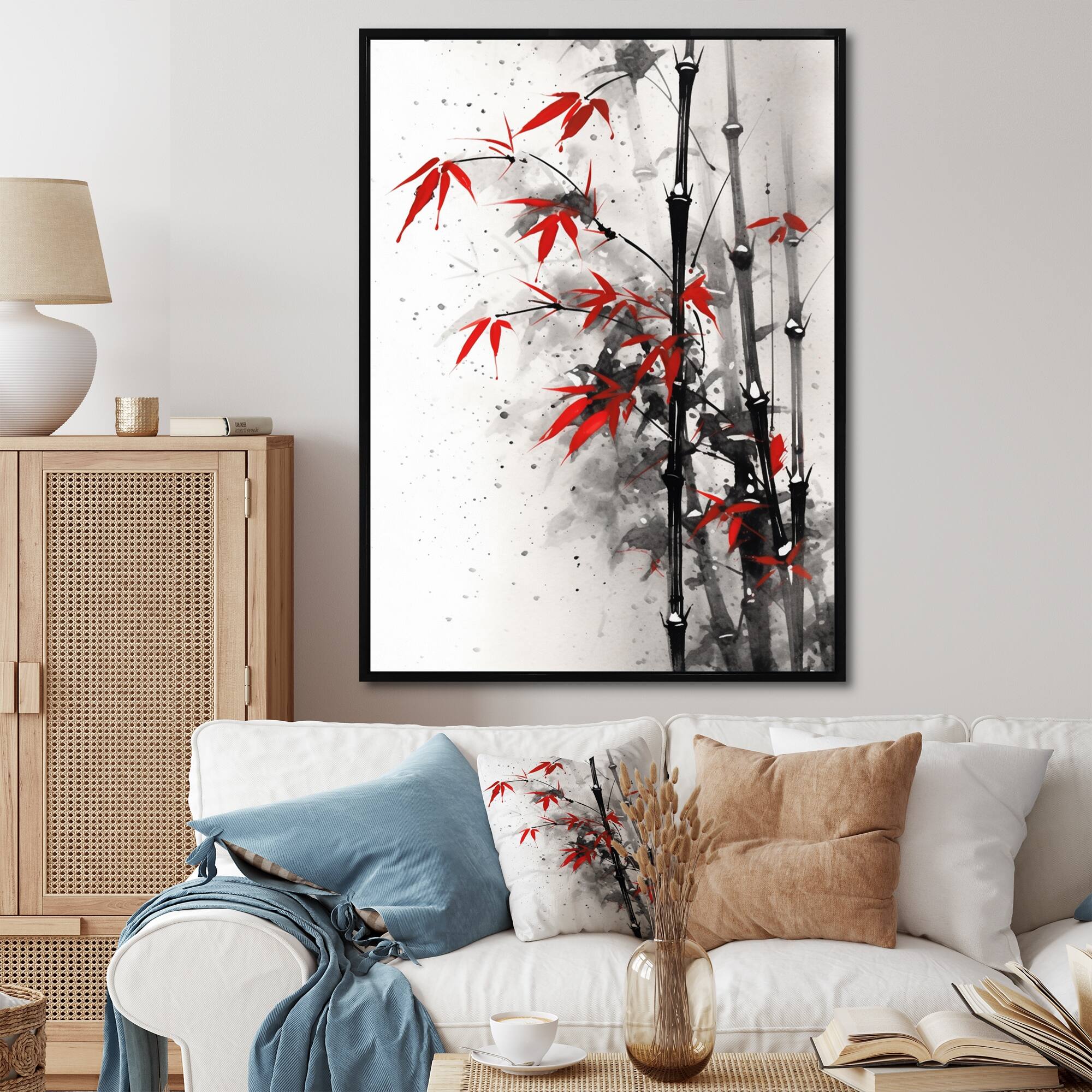 Designart "Japan Red And Grey Bamboo I" Bamboo Framed Wall Art Prints